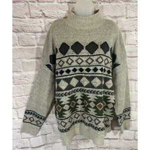 VENUS Tunic Sweater XL Gray Black Geometric Tribal Mock Neck Pullover Cozy Fuzzy